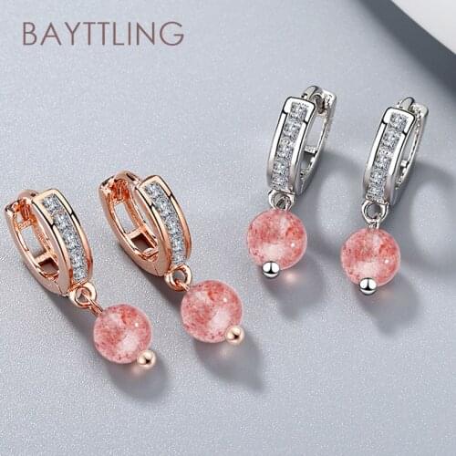 BAYTTLING 925 Sterling Silver 22MM Silver/Rose Gold Fine Round Moonstone Zircon Drop Earrings For Women Fashion Jewelry Jewelry