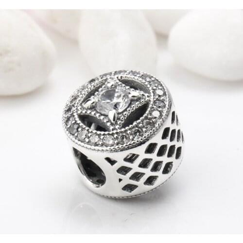 Classic Real 925 Sterling Silver Vintage Allure Clear CZ Charms Fit Women Bracelet Luxury Fashion Jewelry Making