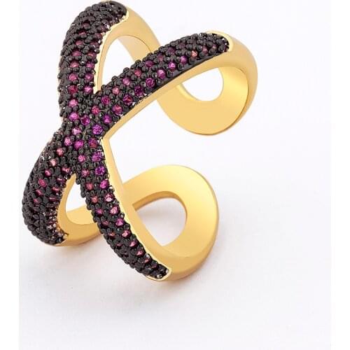 Newest Fresh 5 Colors Tone X Shape Cross Ring for Women Wedding Trendy Adjustable Jewelry Gift Copper CZ Stone Modern Open Rings