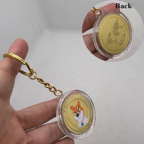 Gold Dogecoin Key Chain Coin Key Rings Jewlery Commemorative Coins Cute Dog Pattern Dog Souvenir Collection Gifts