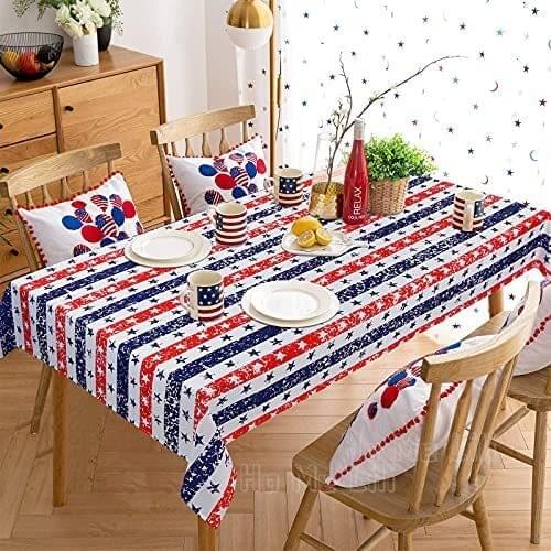 Stars And Stripes American Patriotic Celebration Table Cloth Outdoor Party Holiday Restaurant Kitchen Decorated In Red And Blue