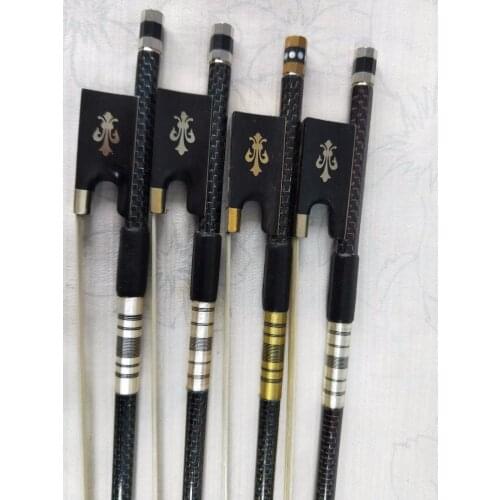 1 PC Violin Bow with white horse tail hair Carbon Fiber Violin bow 4/4 Ebony Frog with carved flower