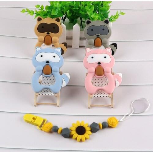 Kovict BPA Free 1PC Raccoon Silicone Baby Teether Rodent Baby Teething Toys Chewable Animal Shape Baby Products Nursing Gift
