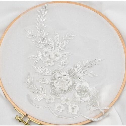 1 Piece/lot 27*17cm 9 Colors Embroidered Lace Bead Fabric Flower Trim Applique Mesh-Lace DIY Garment Clothing Jeans Accessories