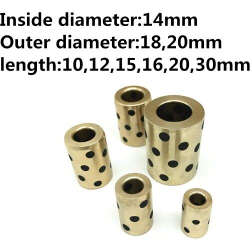 2pcs Inner diameter 14mm linear graphite copper set bearing copper bushing oil self-lubricating bearing JDB length 10-50mm