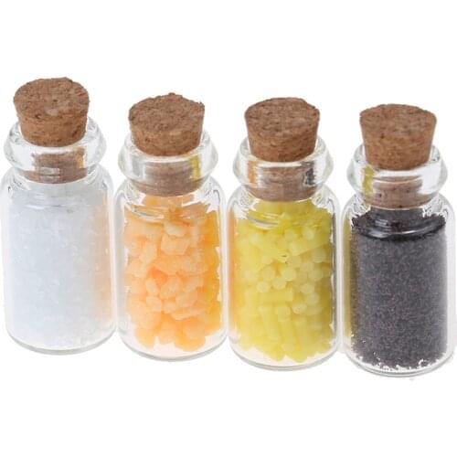 4Pcs Cute Clear 1:12 Dollhouse Miniature Mini Seasoning Food Bottle Glass Bottles Furniture Toy