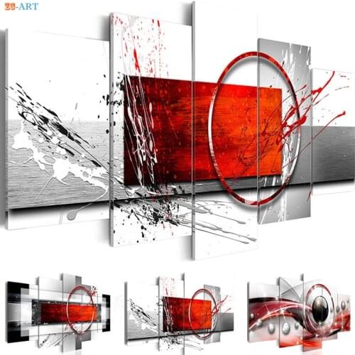 Canvas Art 5 Panel Abstract Painting Prints Poster Red Wall Art Modern Wall Pictures for Living Room Home Office Decor