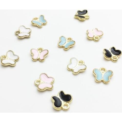 50 PC Little Cute Butterfly Shape Charm DIY Jewelry Bracelet Necklace Pendant Charms Gold Tone Enamel Floating Charm