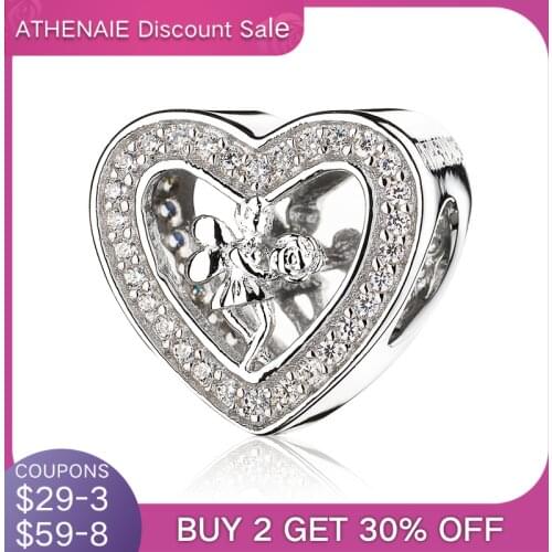 ATHENAIE 925 Sterling Silver Pave Clear CZ Angel Rose Heart Charms Fit Bracelets Jewelry Gift