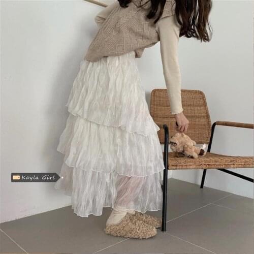 White Womens Autumn High Waist Loose A- line Skirt Woman Skirts Faldas Jupe