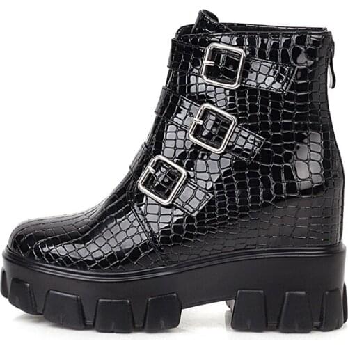 Winter for woman new fashion sexy consice shoes Back zipper Buckle Round toe Increase height platform boots ankle boots 34-39