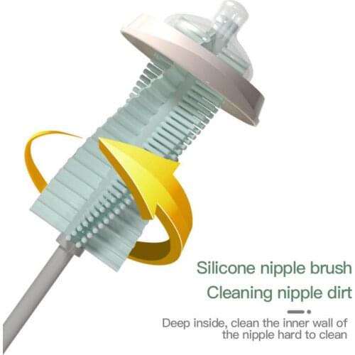 Baby Nipple Brush Silicone Cup Brush Kitchen Cleaning Tools Long Handle 360 Drink Wineglass Bottle Rotating Bottle Brush