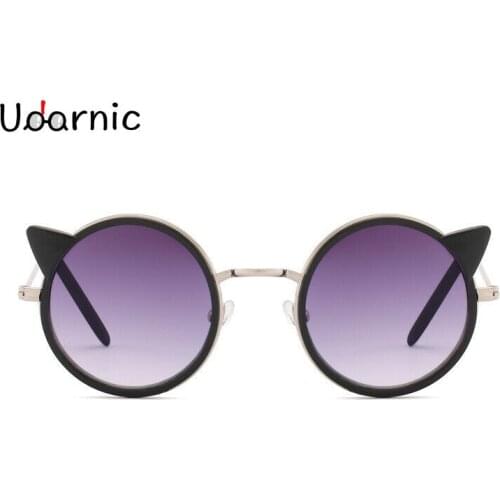 Child Sunglasses Cat Ear Eye Round Black Frame Gradient Lens Kids Glasses Vintage Retro Boys Girls 233-216