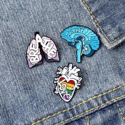 Organ Enamel Pins Custom Heart Lung Brain Brooch Lapel Pin Shirt Bag Love Breath Mind Badge Cartoon Jewelry Gift for Friends