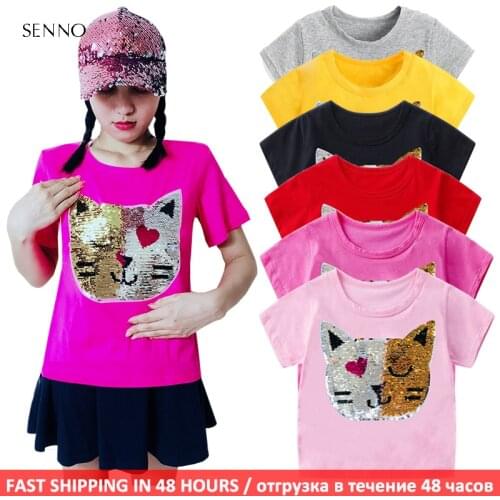 Girls Magic Glitter Reverse Sequin Top Color Changing Kids Girls T shirts Summer Kids Sequined T shirt Tops Childrens Clothing