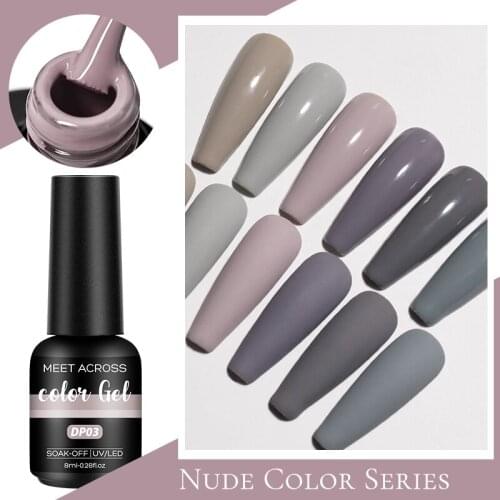 MEET ACROSS 8ML Nail Gel Polish Nail Color Grey Series Matte Effect Gel Long Lasting Base Top Coat Nail Art Design Hybrid