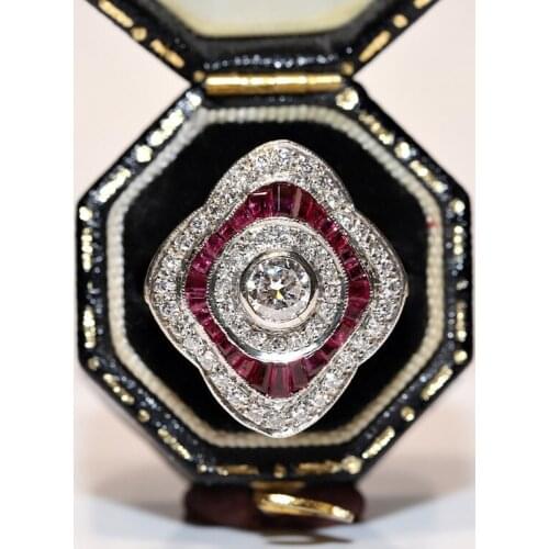 Antique Perfect Old 18K gold Art Deco Natural Diamond and Caliber Ruby Stone Decorated Strong Ring