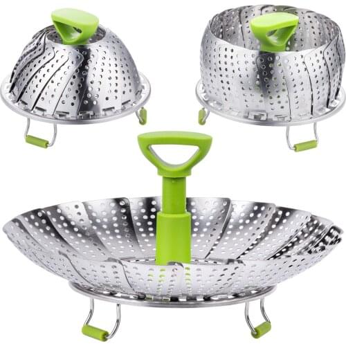 Vegetable Steamer Basket for Cooking Stainless Steel Baby Food Steamer Folding Pasta Pot with Strainer Insert BPA-Free Silicone