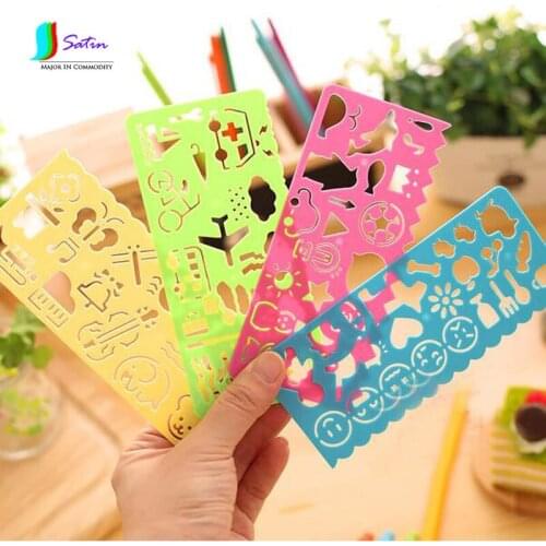 Colorful Plastic Animal Cartoon Million Flower Ruler/Children Drawing Multifunctional Template Ruler For Handwritten Copy S0070J