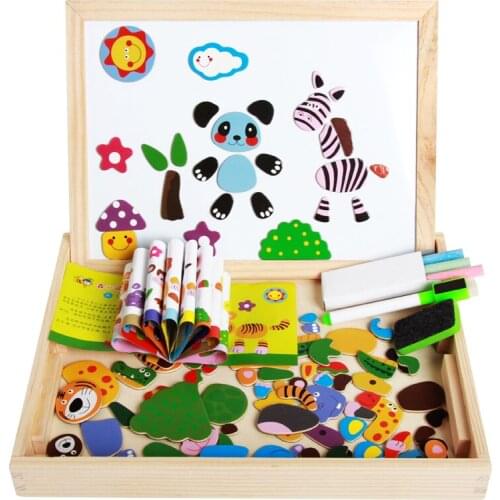 Magnetic puzzle of childrens magnetic collage of wood, boys and girls, baby girls' picture board, baby building and Yizi toys 2