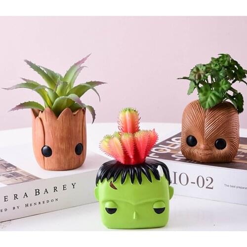 Cute Groot Flower Pot Resin Bonsai Pot Desk Decoration Gardening Plants Potted Succulents Herb Vase Miniature Model Home Decor
