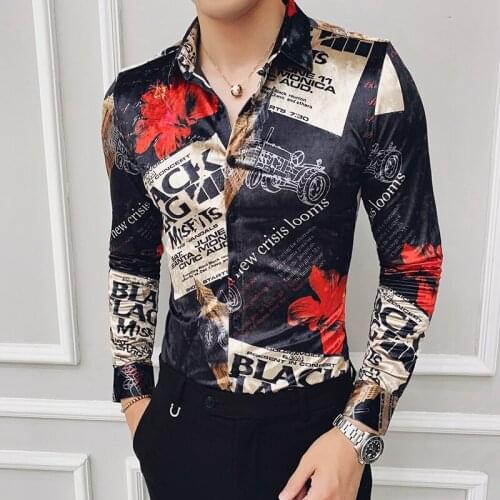 Winter Warm 2020 Mens Boutique Shirts Flannel Shirts Mens Printed Clothes Club Outfits Velvet Mens Long Sleeve Shirts European