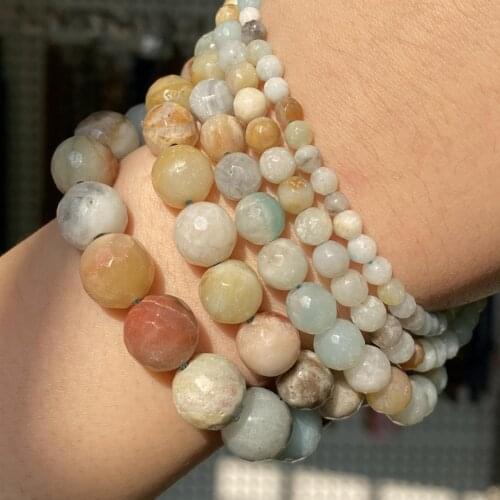 Natural Stone Faceted Amazonite Beads Round Loose Spacer Beads For Jewelry Making Diy Bracelet Necklace Accessories 4-12mm 15