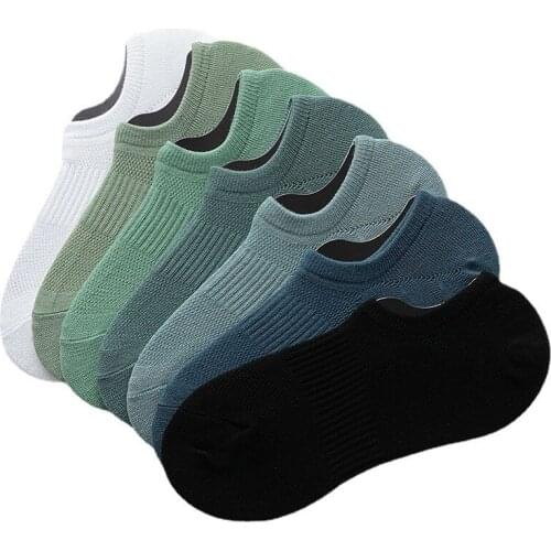 Mens ese-Style Waist Ankle Socks Breathable Mesh Invisible Male Shallow Mouth Solid Color Large Heel Cotton