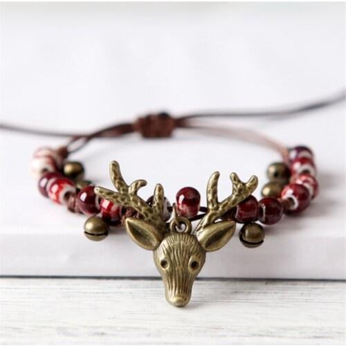 New Handmade Unique Deer bracelet homme Charm Ceramic Beaded Fashion Red Rope Size Adjustable Female Jewelry Bracelets For Women