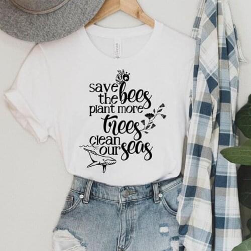 Sabe The Bees Plant More Trees Clean Our Seas Cute Animale Women Tshirt Cotton Short Sleeve Tops Summer Fashion Dropshipping