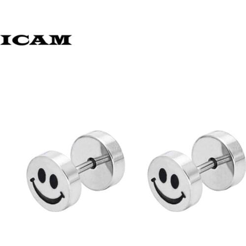 ICAM Black Plug Cheater Titanium Stud Steel Fake Ear Unisex Dumbbells Tunnel Single Earrings