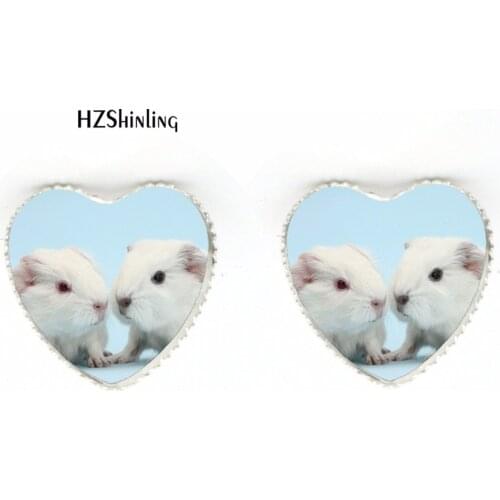 HER-0015 New Design Guinea Pig Heart Earrings Lovely Guinea Pig Animal Jewelry Glass Dome Heart Stud Earrings Wholesale