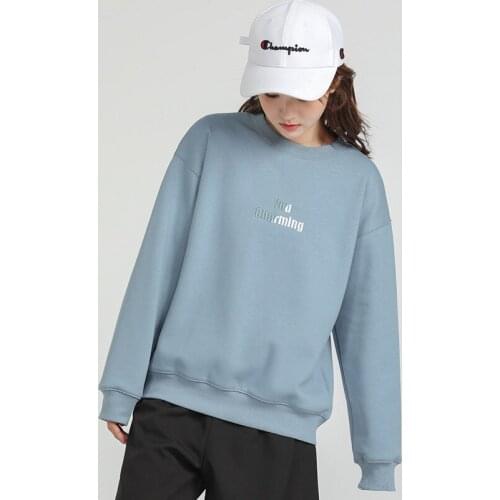 Round Neck Loose Plus Fleece Sweater Spring Autumn English Embroidery Student Womens Sweater Tide Letter Printing Sweatshirt