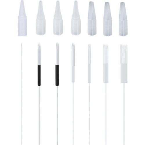 Traditional Tattoo Needles 0.35*50mm 1R/3R/5R Needles And 0.5*0.7cm Needles Caps Fordermografo universal Eyebrow Lips Machine