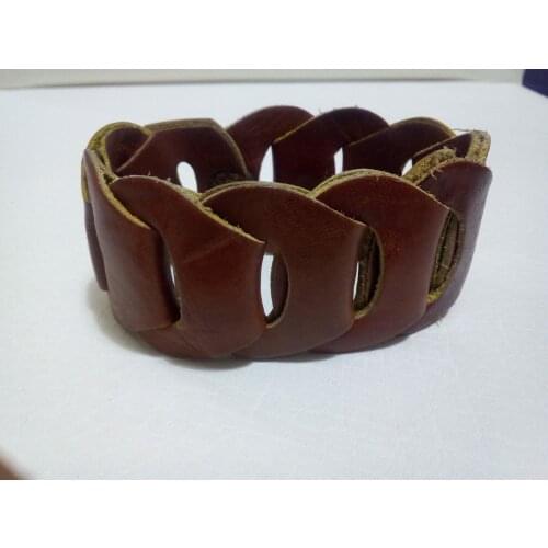 Turkish Style Traditioanal Genuine Leather Ottoman Bracelet for Unisex Tan Color Brown knitting pattern Wristband Handmade