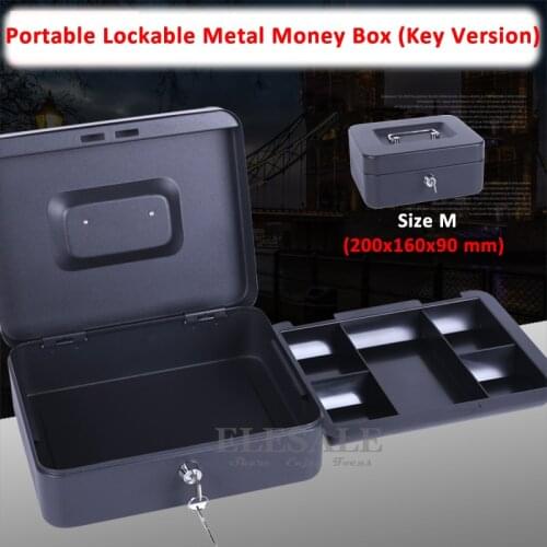 High Quality Size M 8" Portable Money Cash Box Lockable Security Safe Box Durable Steel With 2 Keys And Tray 200x160x90 mm