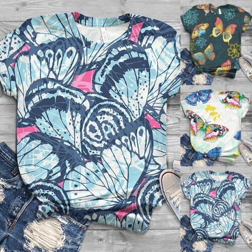 Women T Shirt 3D Butterfly Animal Printed Short Sleeve O-neck Tops 2021 Plus Size Causal Loose T-shirt Camiseta Mujer футболка