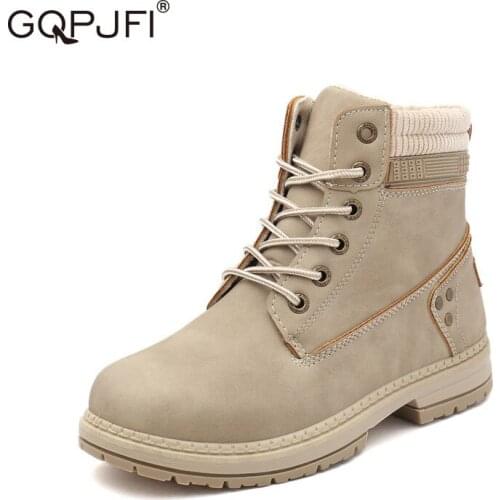 Women Shoes Spring Autumn British Non-slip Plus Velvet Martin Boots Fashion Lace up Leather Boots Casual All-match Womens Boots