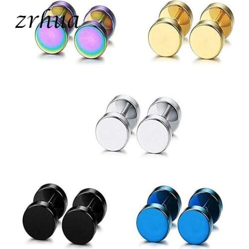 ZRHUA Hot Dumbbell Stud Earrings for Men Women Punk Style Jewelry Round Boucle D'oreille Wedding Brincos Wholesale Jewelry
