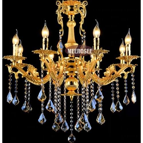 Gold Crystal Chandelier Lighting Fixture 8 Arms Classic Metal Chandelier Crystal Lustre Hanging Lamp for Foyer MD8676 L8