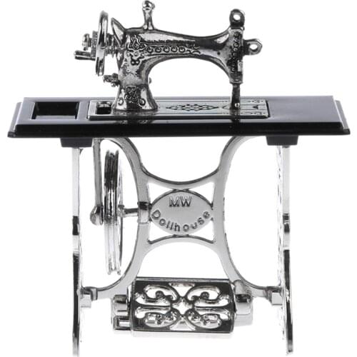 1:12 Dollhouse Miniature Black & Silver Sewing Machine Dolls House Furniture Toys Pretend Play for Children Kids Birthday Gift