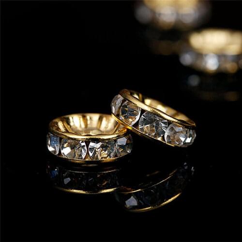 100pcs Gold Crystal Rhinestone Rondelle Spacer Beads DIY 6mm 8mm New