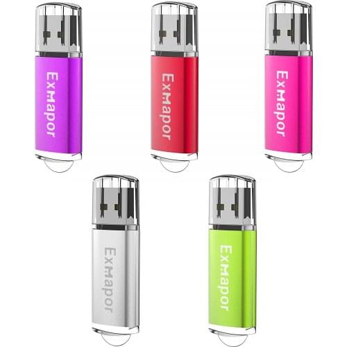 16GB Flash Drive Pack of 5 Thumb Drives Bulk, Exmapor USB 2.0 Memory Sticks with Cap Pen Drive 16 GB, Portable Jump Drive
