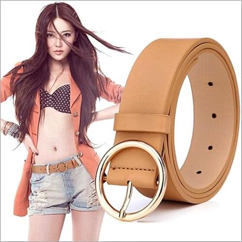 2021 Fashion Belts for Women Pin Buckle Solid Color Round Buckle International Trend Imitation Leather PU Belts Cinturon Mujer