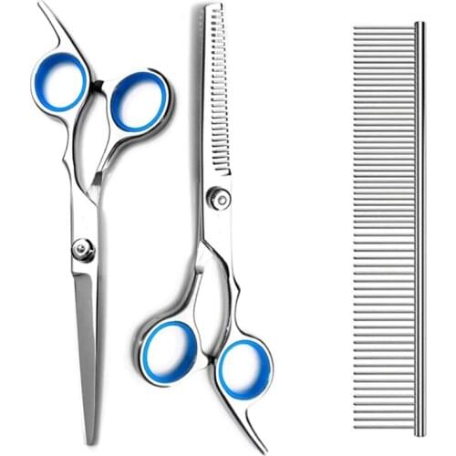 3 Pack Dog Grooming Scissors,Stainless Steel Thinning Cutting Shears with Pet Grooming Comb for Dog Cat Hair Care