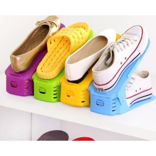 5pcs/lot Multifunctional Plastic Finishing Storage Rack Brief Double Layer Shoe Hanger Colors Random