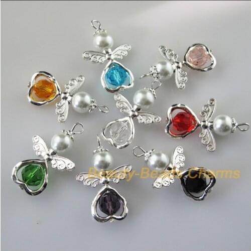 8 New Charms Dancing Mixed Angel Pendants Silver Plated Wings Heart 21.5x33mm