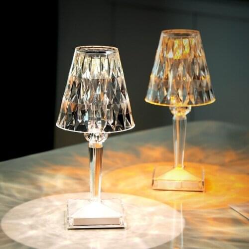 Diamond Crystal Projection Lamp Acrylic LED Desk Lamps Bedroom Bedside Bar Crystal Lighting Fixtures Gift LED Night Lights