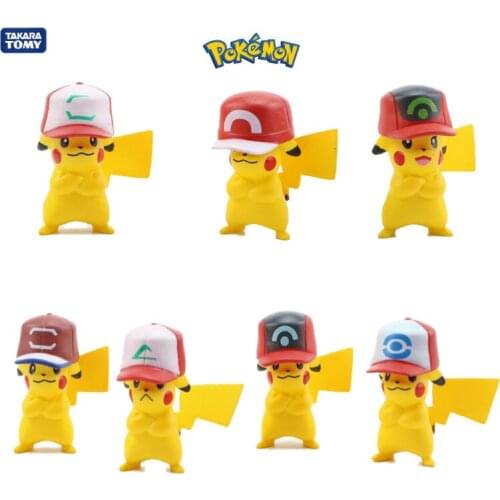7pcs Anime Figure Takara Tomy Pokemon Hat Pikachu Creative Modeling Doll Toy Model Decoration Anime Action Figures Toy Gift Pvc