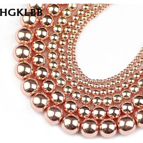HGKLBB Rose gold Hematite beads Natural Stone 2/3/4/6/8/10mm Round Loose beads Jewelry Making bracelets&necklace DIY accessories
